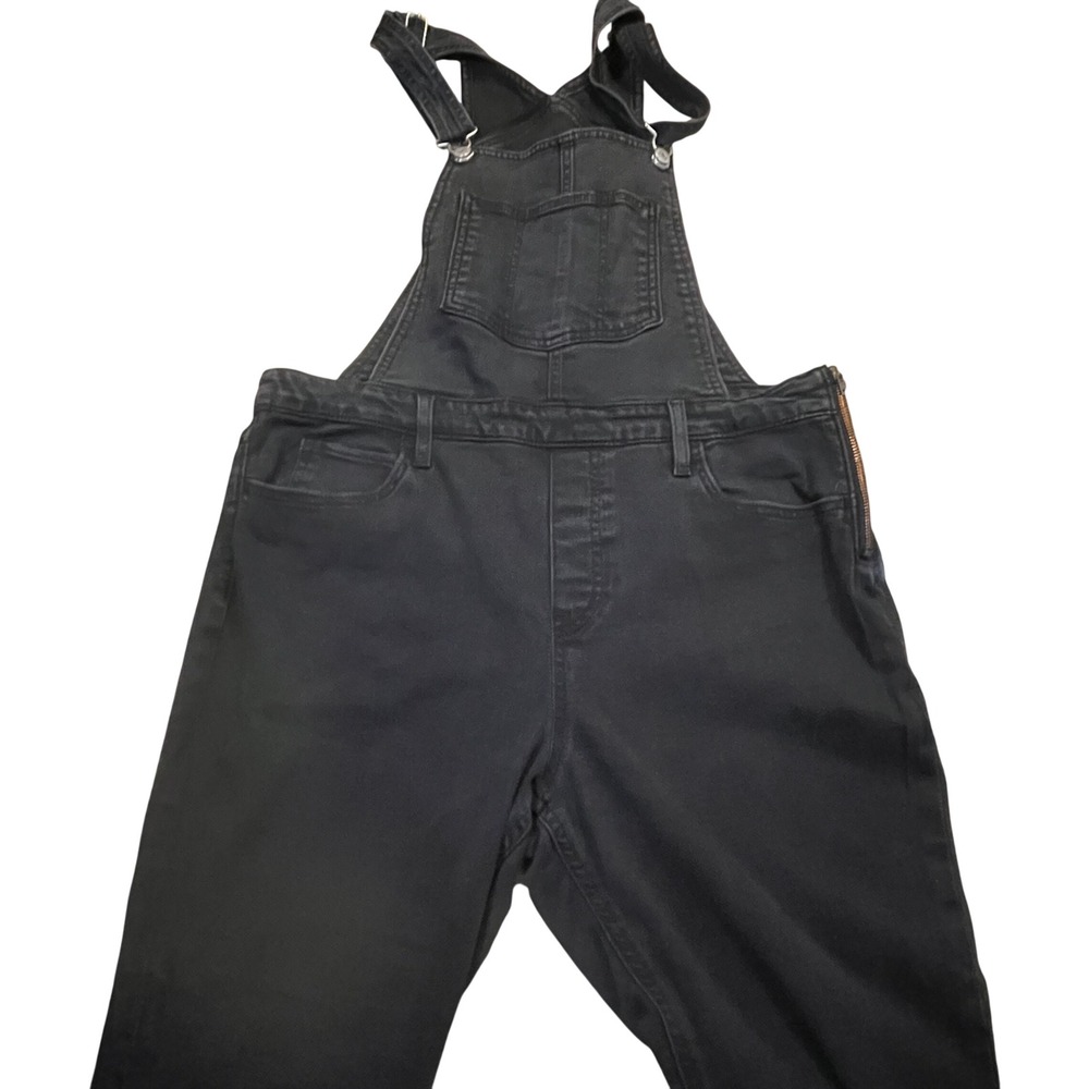 Levis Womens Black Denim Overalls Side Zip Bib Pocket Size 34 Straight Leg